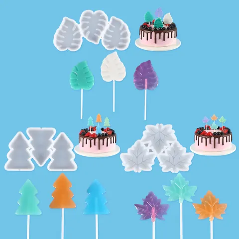 DIY Silicone Lollipop Mold Christmas Tree Maple Monstera Leaf Shaped Chocolate Insert Cheese Bar Epoxy Resin Molds Baking Tools