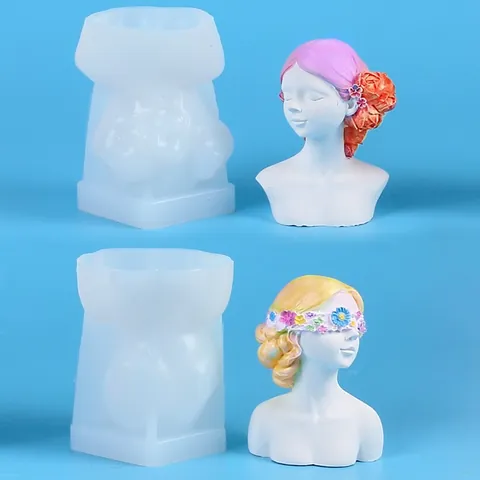 3D Rose Blindfolded Girl Silicone Mold Artistic Female Bust Portrait Mould For DIY Handmade Scented Candle Plaster Resin Crafts Home Decor