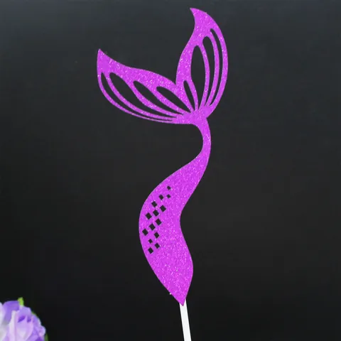 Mermaid Tail Glitter Cake Topper For Birthday Party Dessert Table Decoration Glitter Paper Cake Picks Baking Decoration