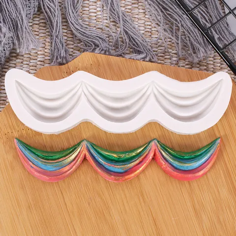 Scalloped Wave Fabric Curtain Fondant Silicone Mold Wedding Cake Border Decoration Biscuit Baking Tool DIY Sugar Craft