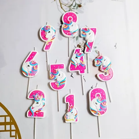 Pink Unicorn Number Birthday Candle For Girls Cake Topper Glitter Paraffin Wax Decoration For Party Celebration