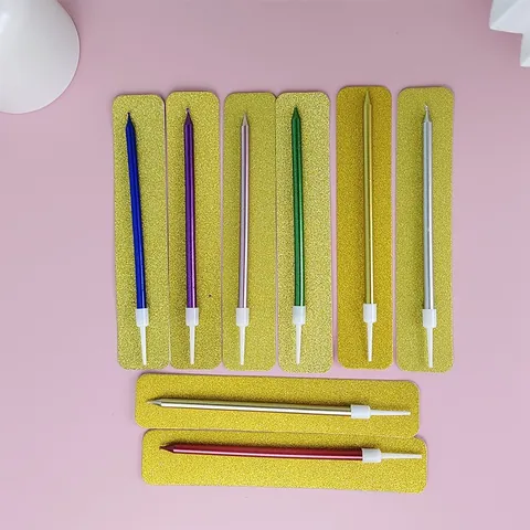 Velas de Cumpleaños Galvanizadas Metálicas Largas Forma de Lápiz Velas para Pastel para Fiesta Boda Celebración Decoración de Pasteles