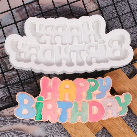 Stampo in Silicone Happy Birthday per Decorazione Bordi Torta in Fondente al Cioccolato Scritta Birthday Boy Girl Strumento Pasticceria