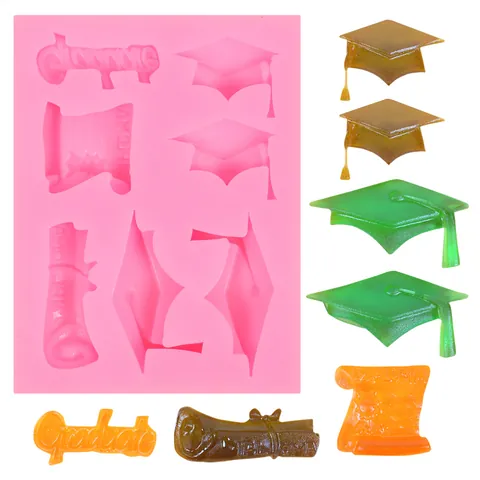 Graduation Cap Doctoral Hat Shape Silicone Mold For Fondant Cake Decoration Chocolate Diploma Scroll Clay Baking Tool
