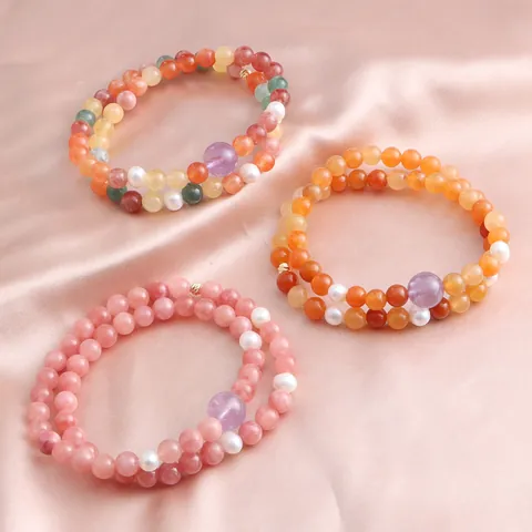New Chinese Style Double Wrap Golden Silk Jade Amethyst Artificial Pearl Beaded Bracelet Handmade Ethnic Gemstone Jewelry For Women