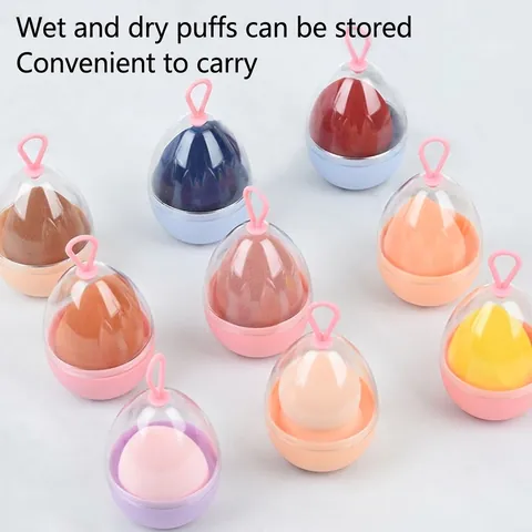 Hydrofiele Niet-Latex Make-up Spons Met Plastic Eivormige Opbergbox Draagbare Haak Beauty Blender Set Voor Droog Nat Cosmetisch Gebruik