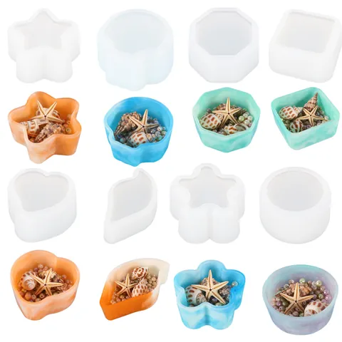 Stampo in Silicone a Superficie Specchiata per Vaso di Piante Succulente Colata di Resina DIY Cuore Stella Quadrato Ottagono Tondo