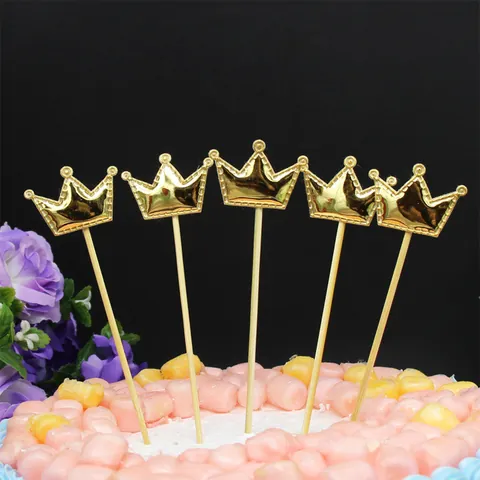 Juego de Adornos para Tarta de Cuero PU Brillante Estrella Corazón Corona Con Palitos de Madera Brillante Metálico Decoración de Postre Fiesta Cumpleaños