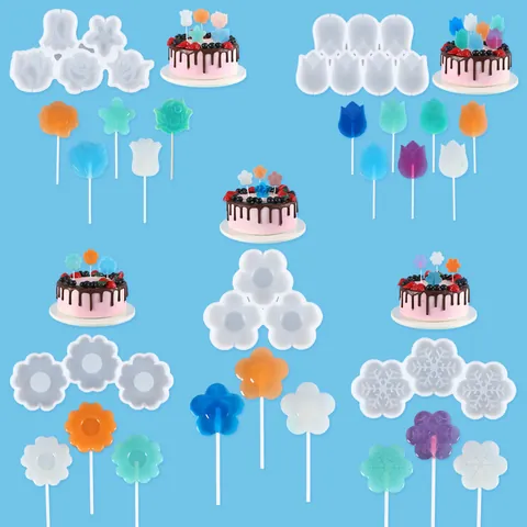 DIY Silicone Lollipop Mold Flower Tulip Rose Shape Chocolate Fondant Cake Decorating Tool Resin Casting Mold With Sticks