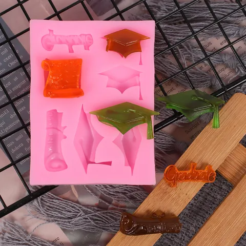 Graduation Cap Doctoral Hat Shape Silicone Mold For Fondant Cake Decoration Chocolate Diploma Scroll Clay Baking Tool