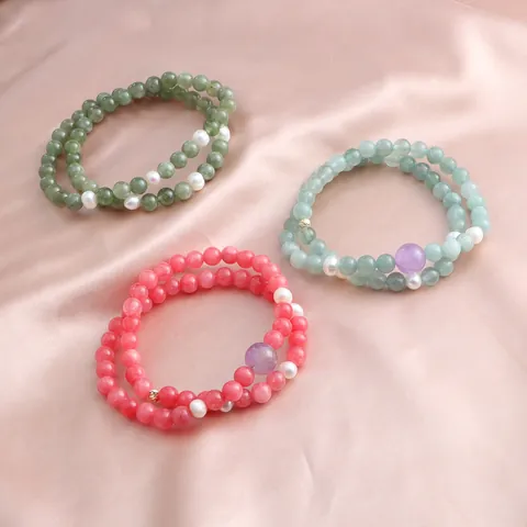 New Chinese Style Double Wrap Golden Silk Jade Amethyst Artificial Pearl Beaded Bracelet Handmade Ethnic Gemstone Jewelry For Women