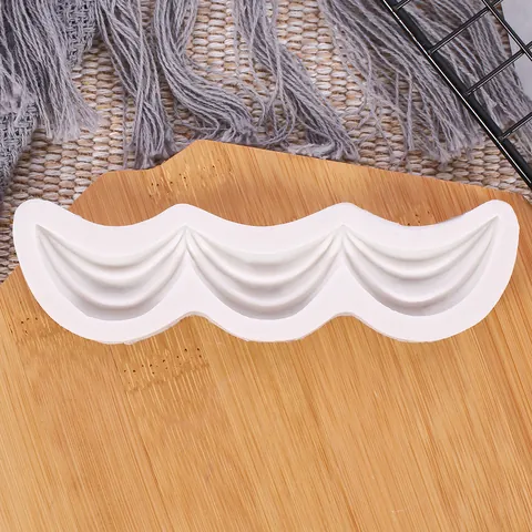 Scalloped Wave Fabric Curtain Fondant Silicone Mold Wedding Cake Border Decoration Biscuit Baking Tool DIY Sugar Craft