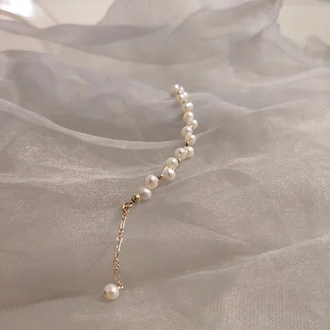 Handgefertigtes Gewebtes Süßwasserperlenarmband Mit 14K Goldgefüllten Perlen Vintage Verstellbarer Herz Mond Charme Schmuck Für Damen