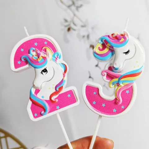 Pink Unicorn Number Birthday Candle For Girls Cake Topper Glitter Paraffin Wax Decoration For Party Celebration