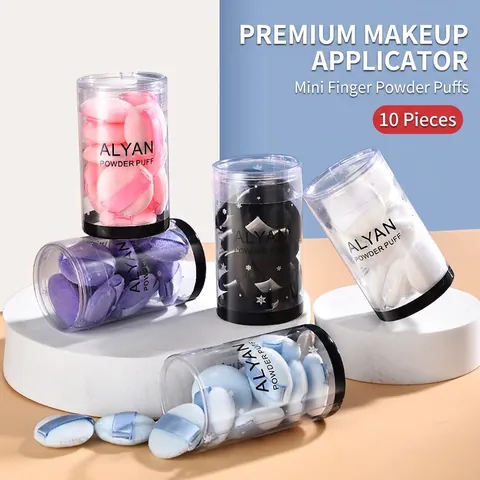Mini Finger Round Powder Puff Makeup Sponge Set For Concealer Blush Precise Application With Portable Storage Cylinder Case