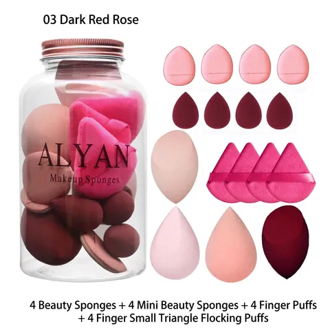 Esponjas de Maquillaje de Poliuretano Hidrófilo Portátiles Con Borlas Triangulares Flocadas y Mezcladores de Dedos en Frasco Mujer