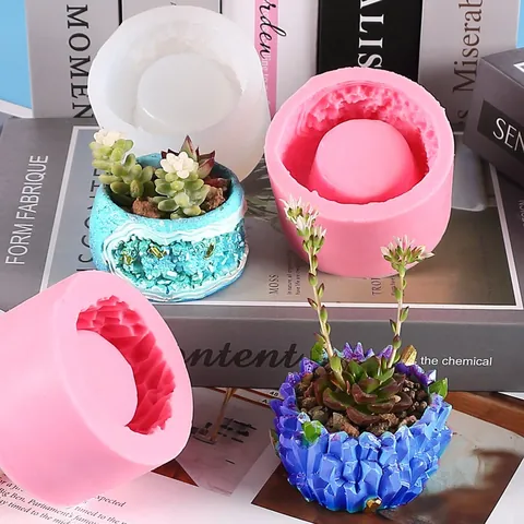 Moule en Silicone pour Pot de Fleurs Succulentes en Forme de Géode de Cristal DIY Bougie d'Aromathérapie Plâtre
