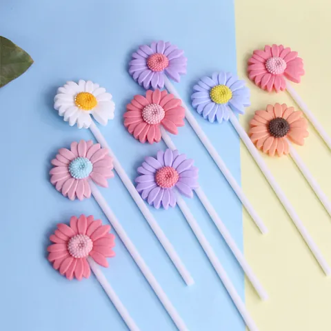 Ins Style Resin Sunflower Daisy Cake Topper Flower Picks For Birthday Wedding Party Baking Dessert Table Decor