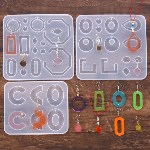 DIY Crystal Epoxy Silicone Mold Multiple Geometric Shapes Necklace Pendant Earring Craft Jewelry Making Mold Translucent Resin Mold