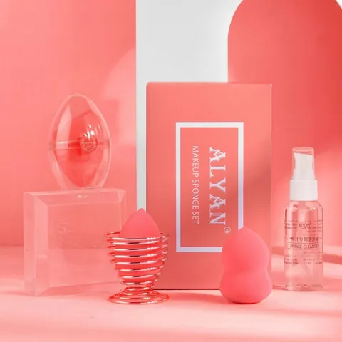ALYAN Beauty Blender Makeup Sponge Hydrophilic Non-latex Foundation Blender Metal Stand Storage Box Empty Spray Bottle Cosmetic Tool