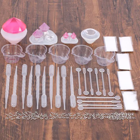 Kit de Moldes de Fundición de Resina DIY Herramientas de Silicona Formas de Diamante Pasadores de Ojo Copas de Mezcla Goteros Guantes Para Accesorios de Artesanía