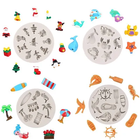 Christmas Halloween Silicone Mold Santa Claus Ocean Animal Crab Fish Sailboat Dress Shape DIY Baking Cake Molds Handcraft Craft Tools