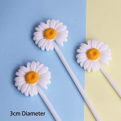 Ins Style Resin Sunflower Daisy Cake Topper Flower Picks For Birthday Wedding Party Baking Dessert Table Decor