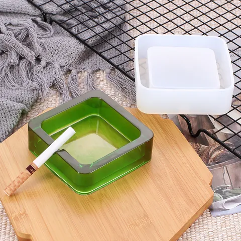 DIY Kristall Epoxid Harz Aschenbecher Silikonform Rund Quadratisch Spiegeloberfläche Silikon Gussform Für Harz Handwerk Aschenbecher Herstellung