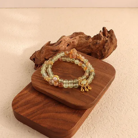 Natural Green Fluorite Crystal Yellow Quartz Double Wrap Beaded Bracelet For Women Vintage Chinese Style Hand Jewelry With Artificial Pearl