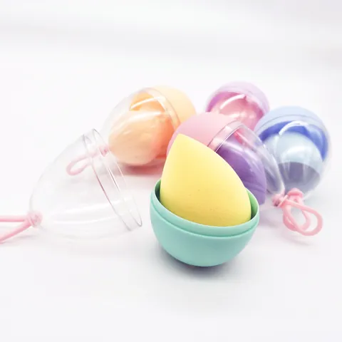Hydrofiele Niet-Latex Make-up Spons Met Plastic Eivormige Opbergbox Draagbare Haak Beauty Blender Set Voor Droog Nat Cosmetisch Gebruik