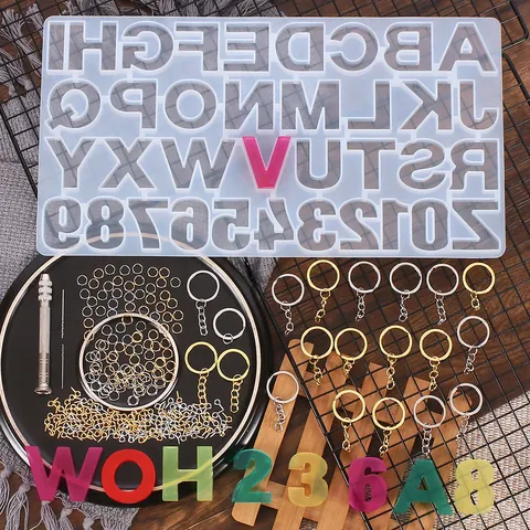 DIY Crystal Resin Mold Set Alphabet Number Silicone Mold With Eye Pins Hand Drill Keychains For Jewelry Making Craft