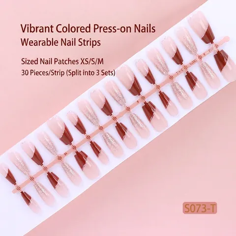 New Chinese Style Press On Nails Nude Pink Gradient Fake Nails Strip Semi Handmade DIY Manicure Art For Women Decorative Nails
