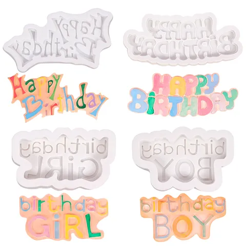 Stampo in Silicone Happy Birthday per Decorazione Bordi Torta in Fondente al Cioccolato Scritta Birthday Boy Girl Strumento Pasticceria