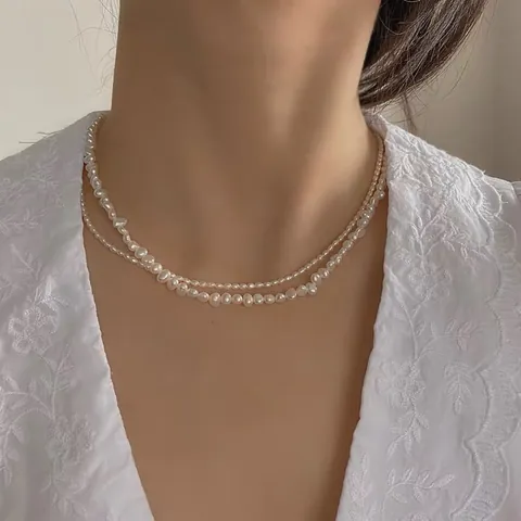 Handgefertigte Natürliche Barock Süßwasserperlen Halskette 14K Gold Gefüllt Reispierle Vintage Retro Stil Schmuck Für Damen