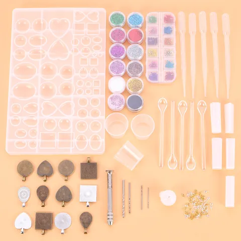 Silicone Molds Alloy Pendant Trays Glitter Hand Drill DIY Crystal Resin Jewelry Making Starter Kit For Handmade Craft