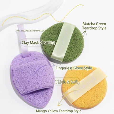 Hydrophilic Polyurethane Facial Puff Sponge Set Soft Deep Cleansing Makeup Removal Teardrop Shape Face Wash Tool For Daily Use