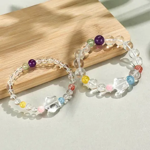 Bracelet en Perles de Cristal de Roche Fait à la Main pour Femme Avec Pierre en Forme d'Étoile et Bijoux en Améthyste Aigue-marine Colorés