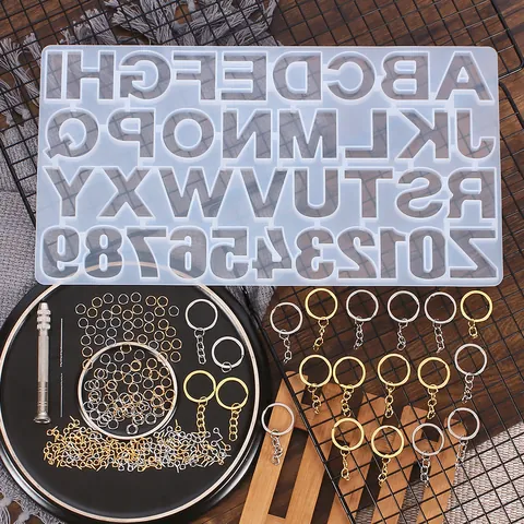 DIY Crystal Resin Mold Set Alphabet Number Silicone Mold With Eye Pins Hand Drill Keychains For Jewelry Making Craft
