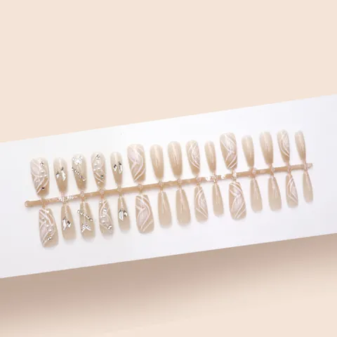 Lange Nude Verlauf Schmetterling Künstliche Fingernägel Zum Aufkleben Mit Strass Und Künstlichen Perlen Süße Französische Glossy Fake Nails