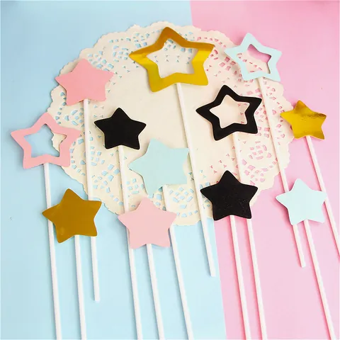 Décoration de Gâteau Étoile Creuse Style Ins Décoration de Fête d'Anniversaire Étoile en Papier pour Pâtisserie Dessert Or Rose Bleu Noir Argent