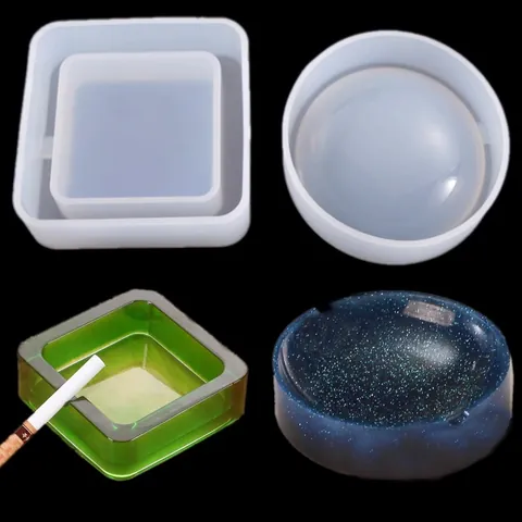 DIY Kristall Epoxid Harz Aschenbecher Silikonform Rund Quadratisch Spiegeloberfläche Silikon Gussform Für Harz Handwerk Aschenbecher Herstellung