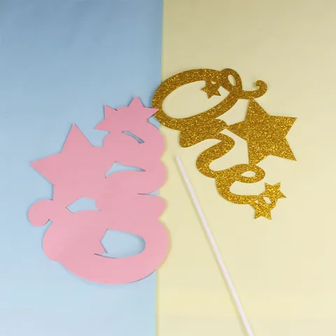 Glitter Gold One First Birthday Cake Topper Double Layer Star Design For Boy Girl Birthday Party Baking Decoration Toppers