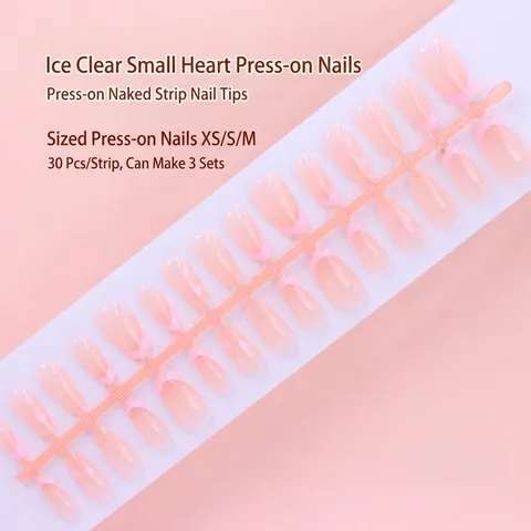 Faux Ongles Dégradés Faits à la Main Cœurs Roses Style Français Forme Cercueil Court Bande de Faux Ongles pour Manucure Femme
