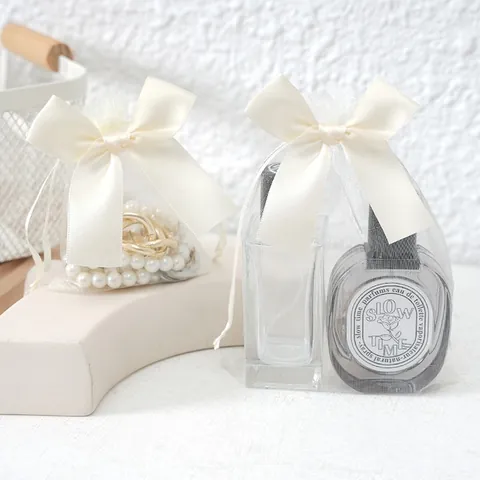 Bowknot Transparent Organza Jewelry Storage Bag Exquisite Mesh Drawstring Pouch For Ring Earring Cosmetic Gift Packaging Pouch