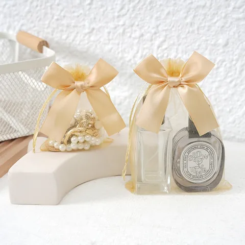 Bowknot Transparent Organza Jewelry Storage Bag Exquisite Mesh Drawstring Pouch For Ring Earring Cosmetic Gift Packaging Pouch