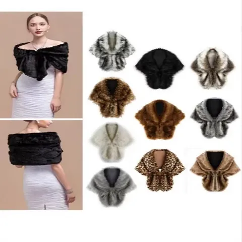 Women Artificial Fur Shawl Shrug Bridal Wedding Party Wraps Faux Rabbit Fur Cape Capelet Winter Autumn Warm Bolero Elegant Outerwear
