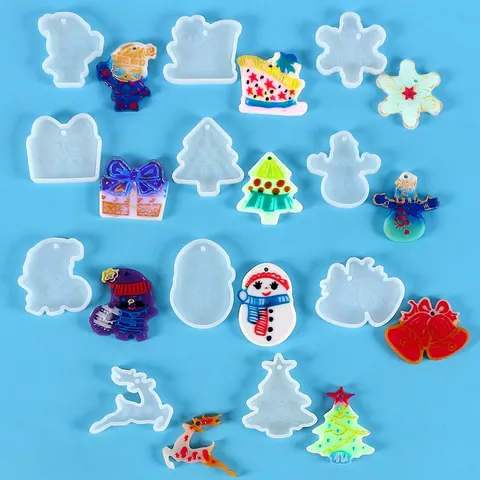DIY Christmas Silicone Molds Christmas Tree Snowman Snowflake Elk Shapes Resin Casting Molds For Keychain Pendant Making Tools