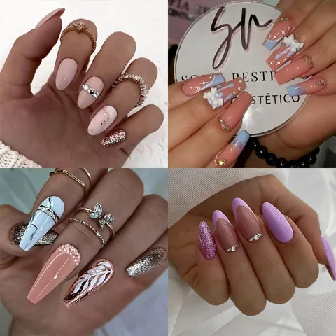 Zoete Zachte Press On Nagels Set Met Lijm Vlinderstrik Strass Marmer Franse Stijl Lange Kunstnagels Voor Dames Dagelijkse Nageldecoratie