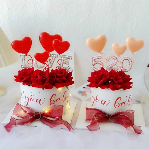 Decoración de Pasteles de Plástico Malla Tela Perla Artificial Rosa Corazón Amor Cinta San Valentín