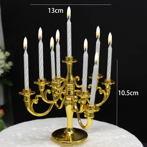 Vintage Baroque Style Plastic Candelabra Cake Topper Set With White Spiral Candles For Birthday Wedding Party Baking Decoration